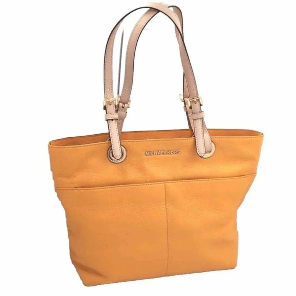 Michael Kors Bedford Mustard‎ Yellow Pebbled Leather Tote Gold Hardware 38-132